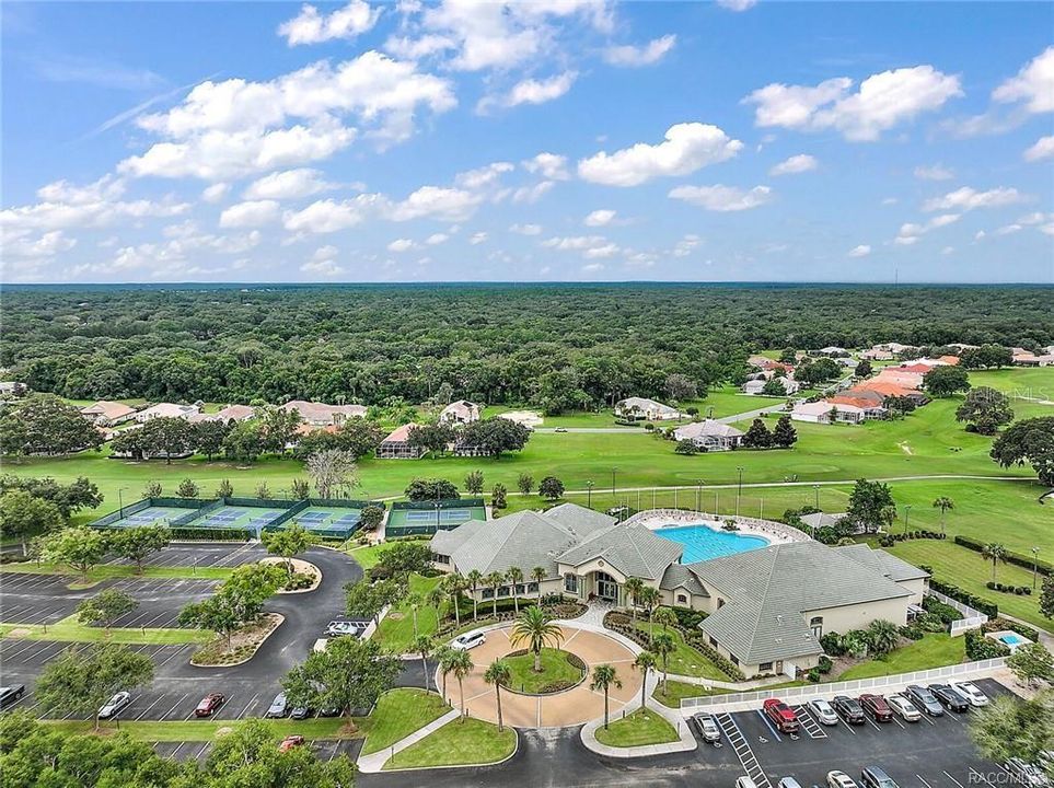 Aerial view of the Citrus Hills Activity Center, which features numerous amenities both inside and out.