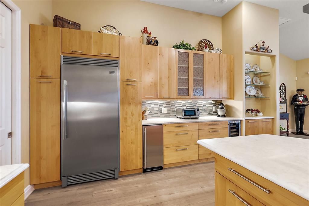 Kitchen w/stainless refrigerator, ice maker & wine frig