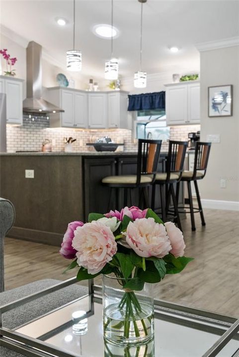 View of KITCHEN from LIVING ROOM seating area