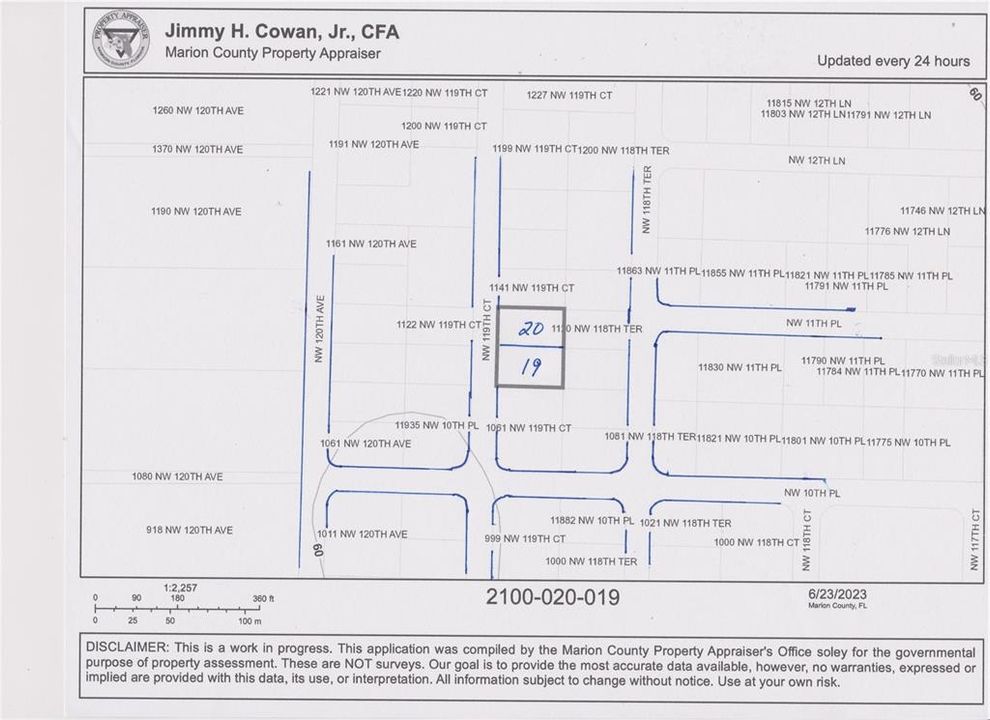 Map shows lots 19 & 20 listing for $ 21,900 each lot.