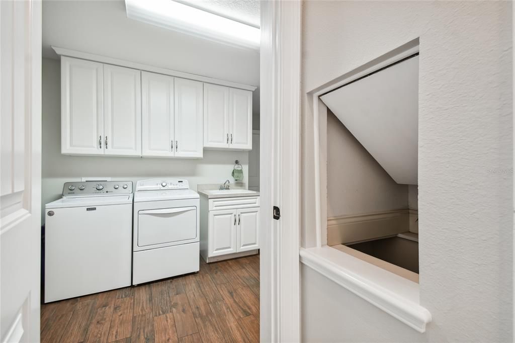 Master bath has a laundry chute that goes into laundry room