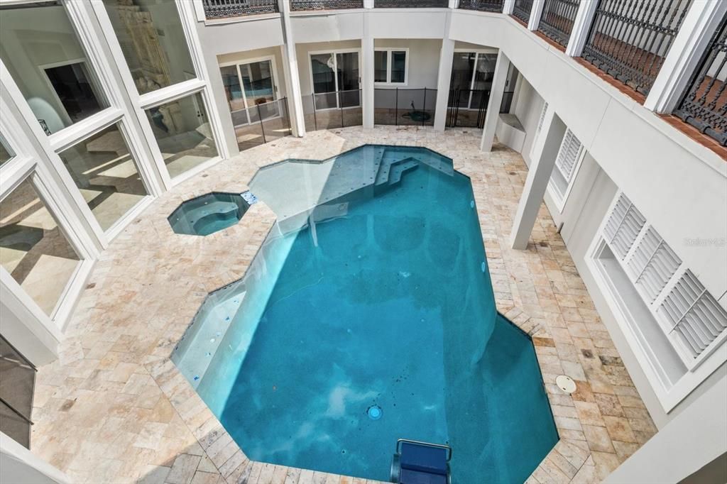 upper story view of courtyard pool