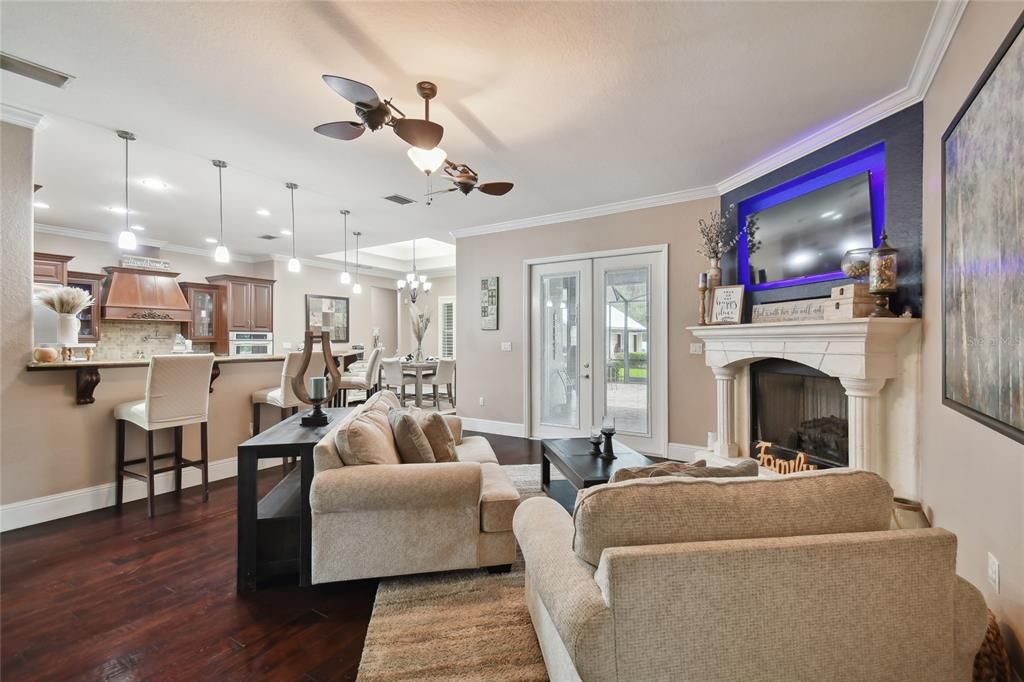 Family/Living Room with Beautiful Custom Fireplace.