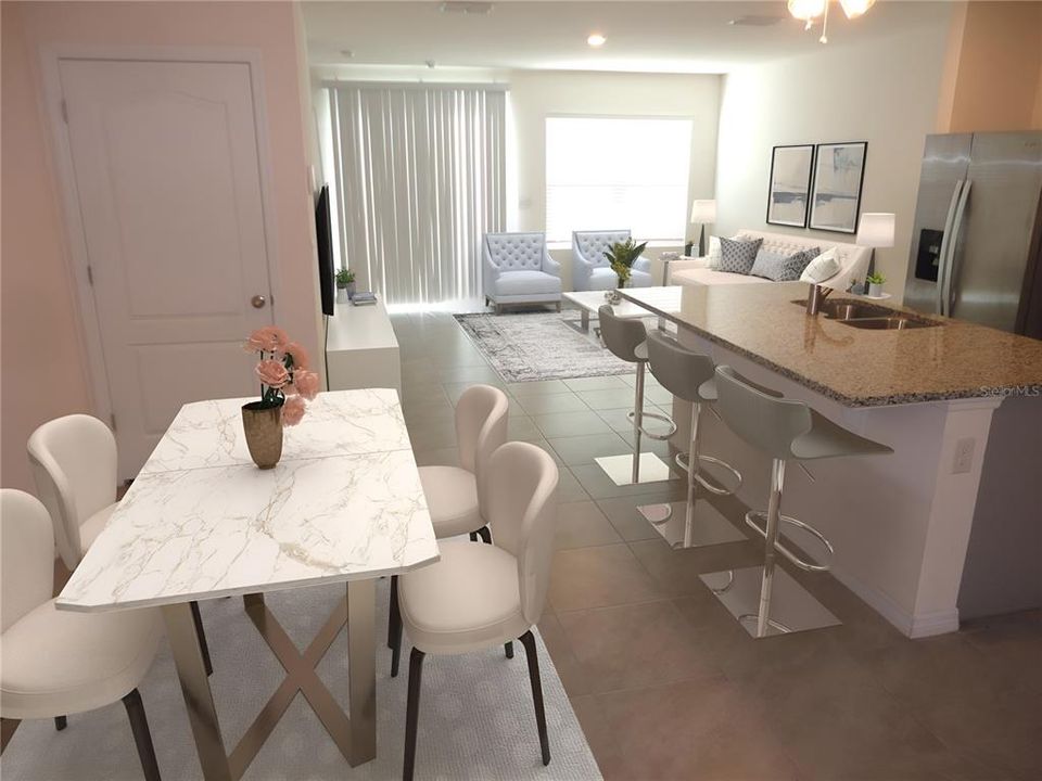 Virtual staged dining/kitchen area