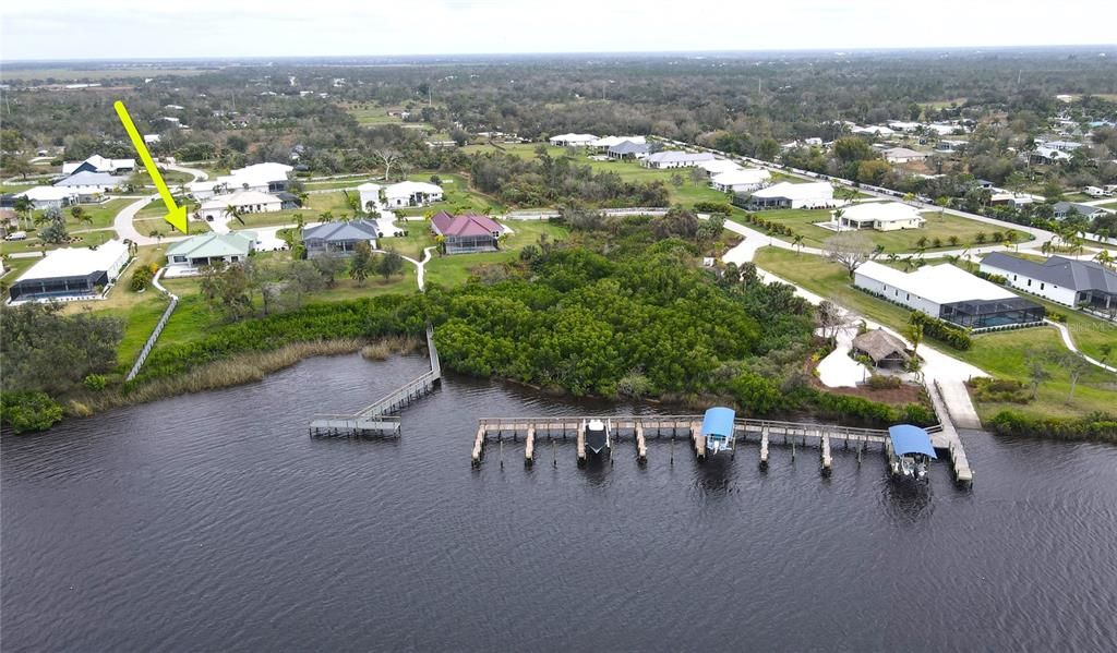 Aerial view of 2033 Treasure Lane - BOAT DOCK to be added to walk-way