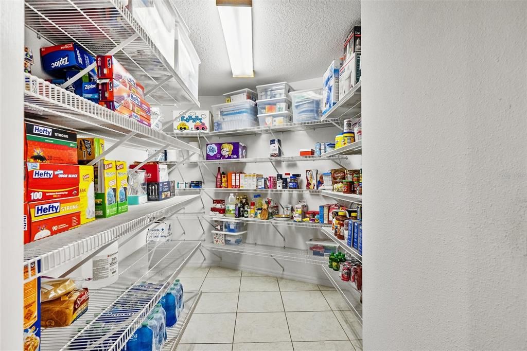 Spacious pantry offering abundant storage for food and culinary equipment.