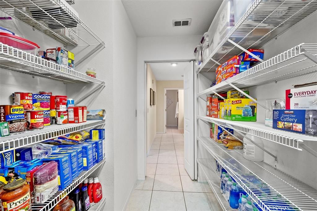 Spacious pantry offering abundant storage for food and culinary equipment.
