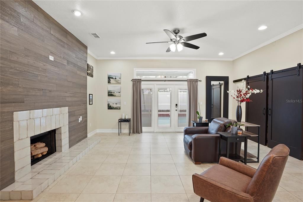 Living room showing fireplace