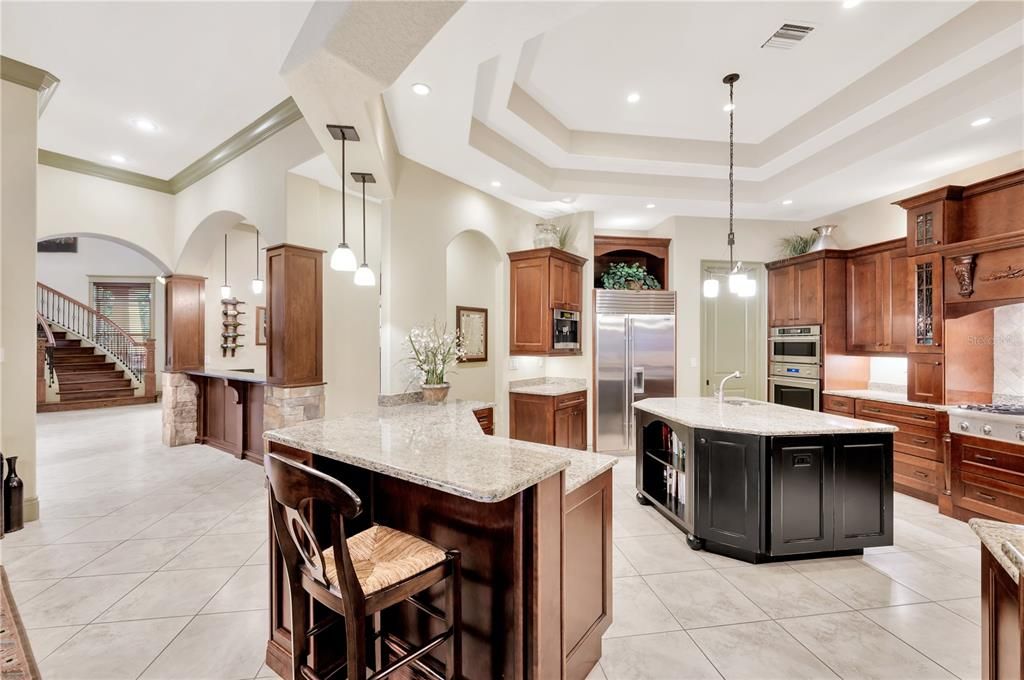 Kitchen with double tray ceiling. Built in Appliances