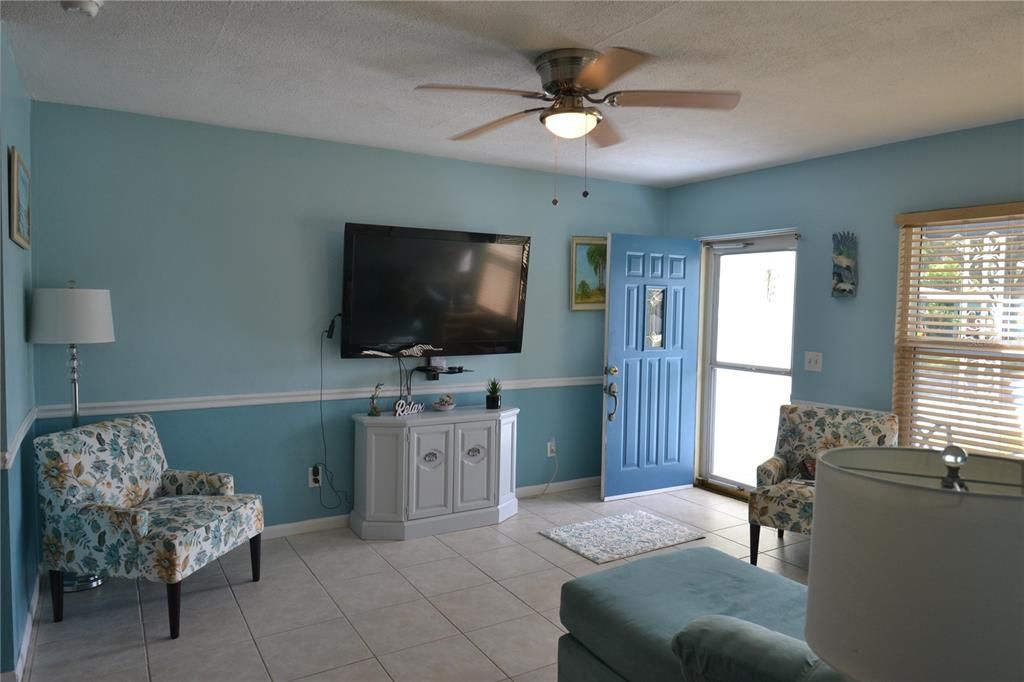 Living room with large TV