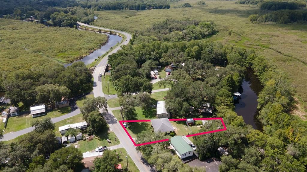 Aerial view of home location, great lot size with WATER VIEW