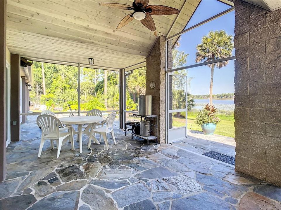 screened porch with high ceiling