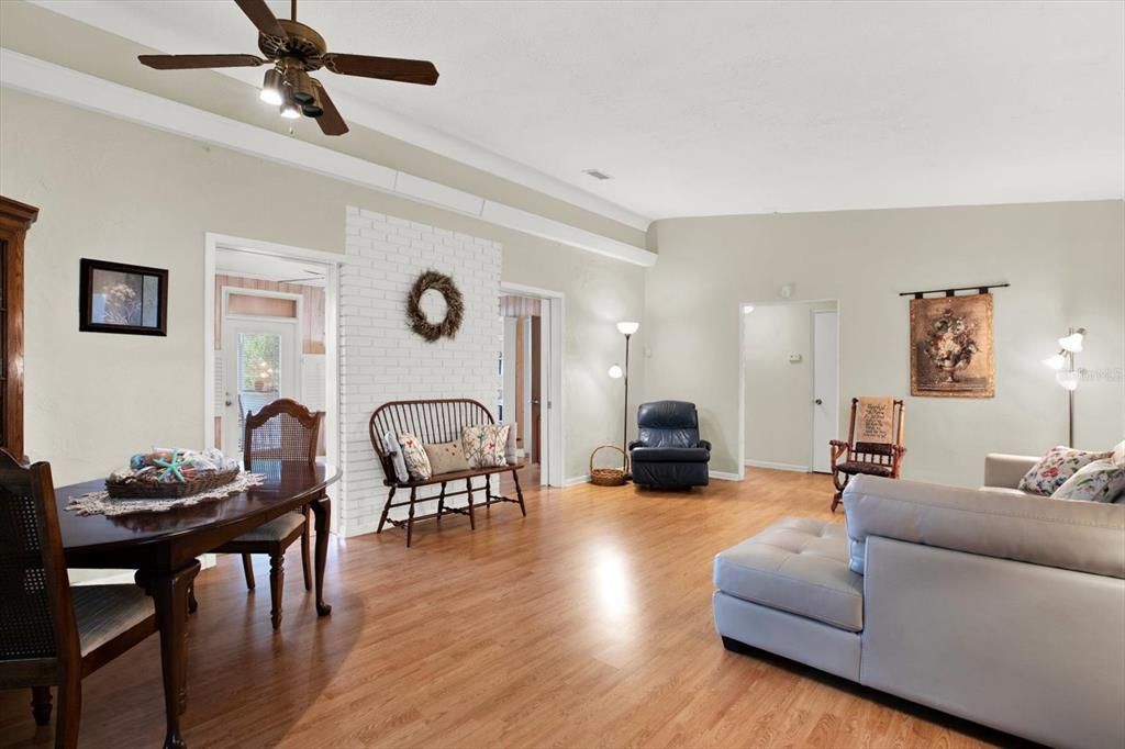 This charming home has a living room-dining room combo. The open floor plan blends dining & socializing perfectly.