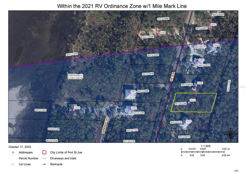 Within the 2021 RV Ordinance Zone with 1 mile marked