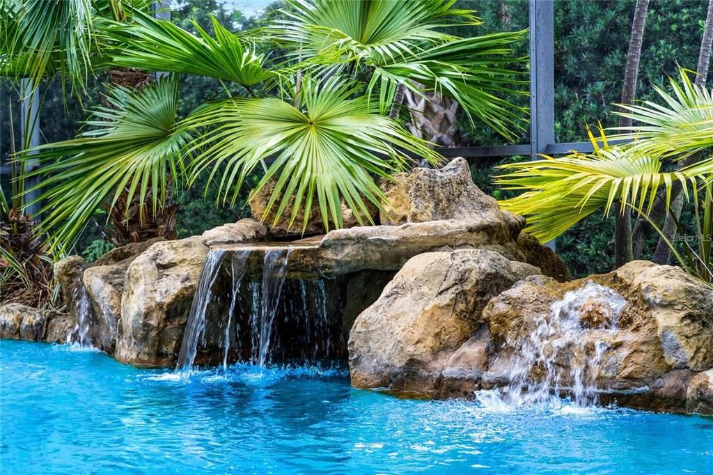 Salt water 'walk in' pool with waterfall and spa