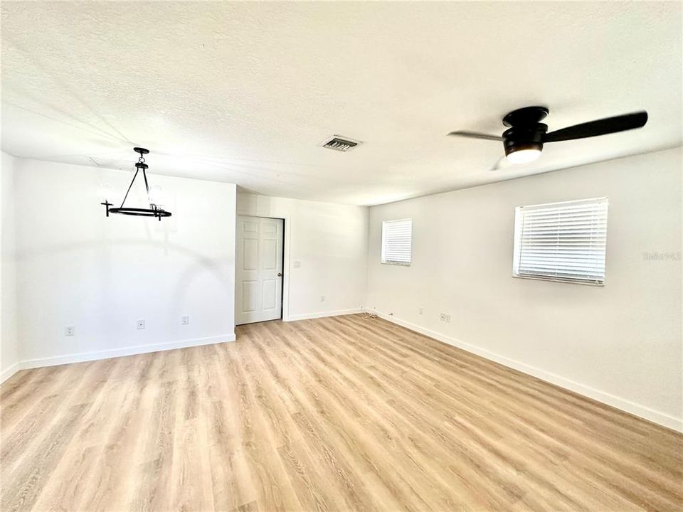 Open floor plan living room, dining area