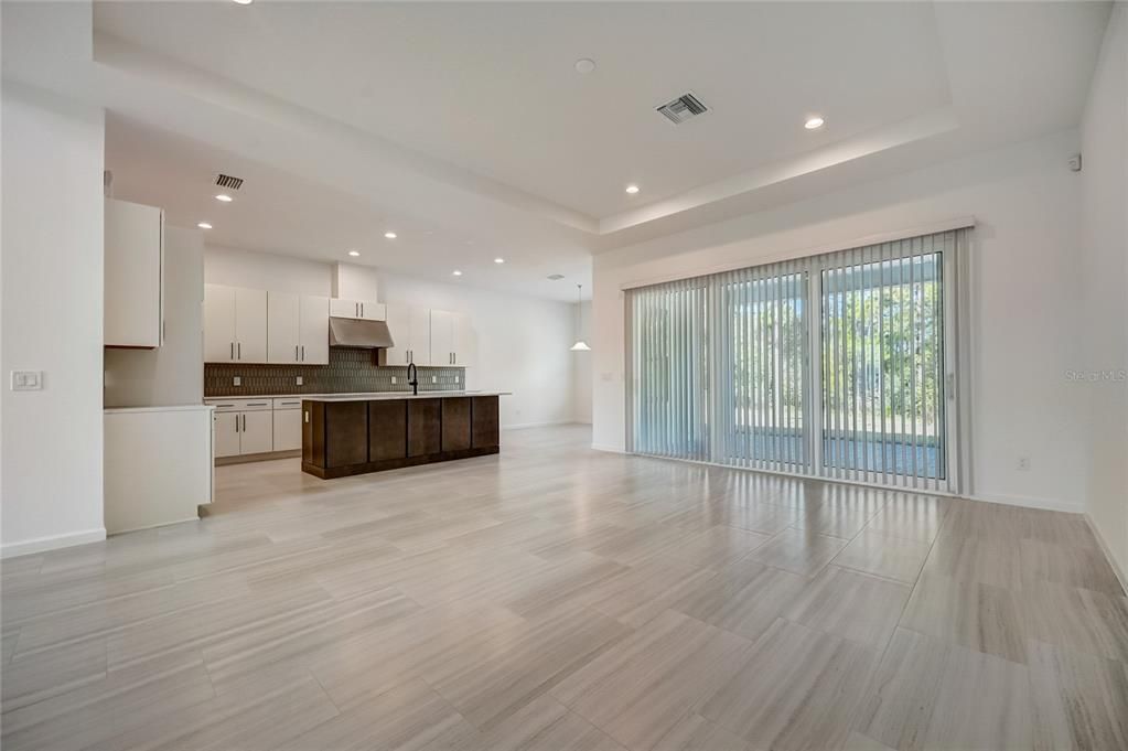 view to the living room and kitchen