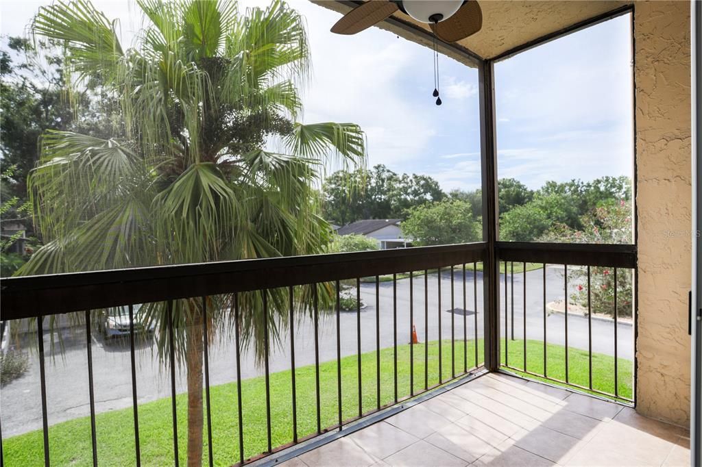 Spacious tiled porch