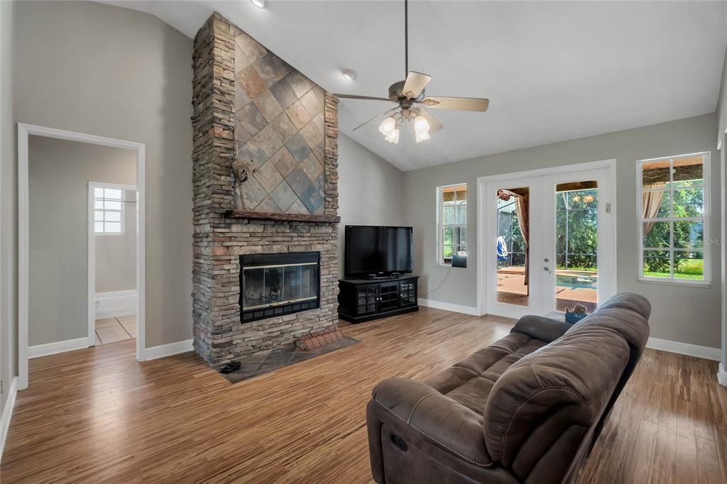 Custom built home with beautiful wood burning fireplace...