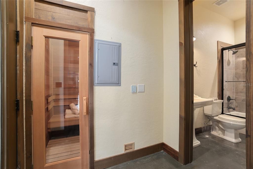Entrance into Sauna and guest bathroom