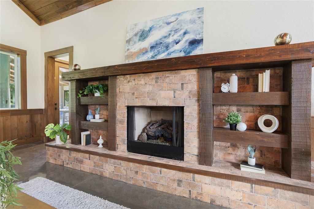 Gas fireplace with large mantle