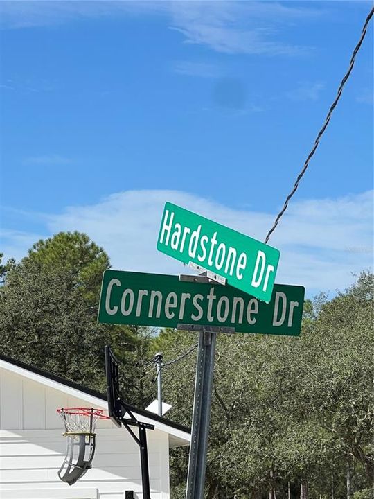 Right on the corner of Hardstone and Cornerstone