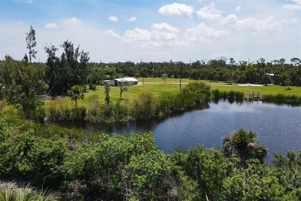 Back of pond looking towards shop and house