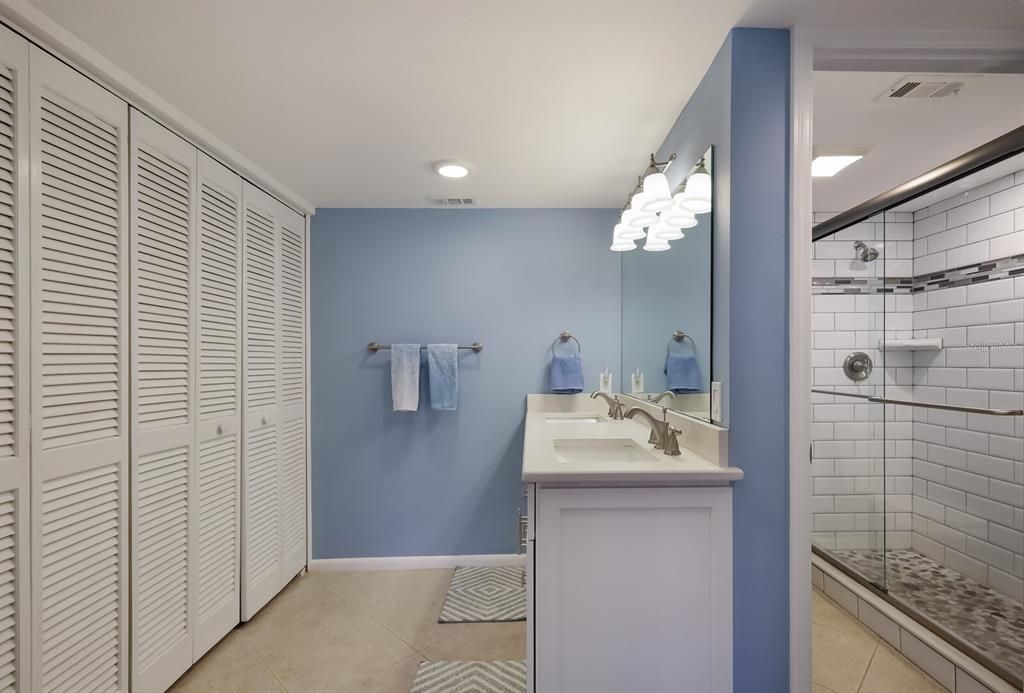 Primary bathroom with lots of closet space