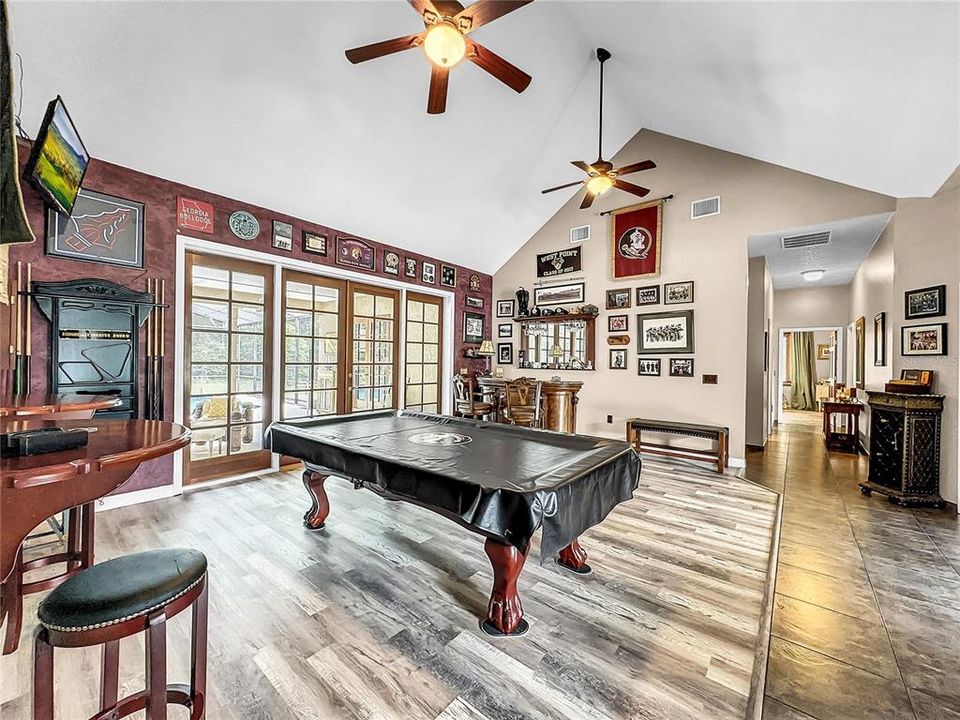 Family Room with French Doors out to the pool area