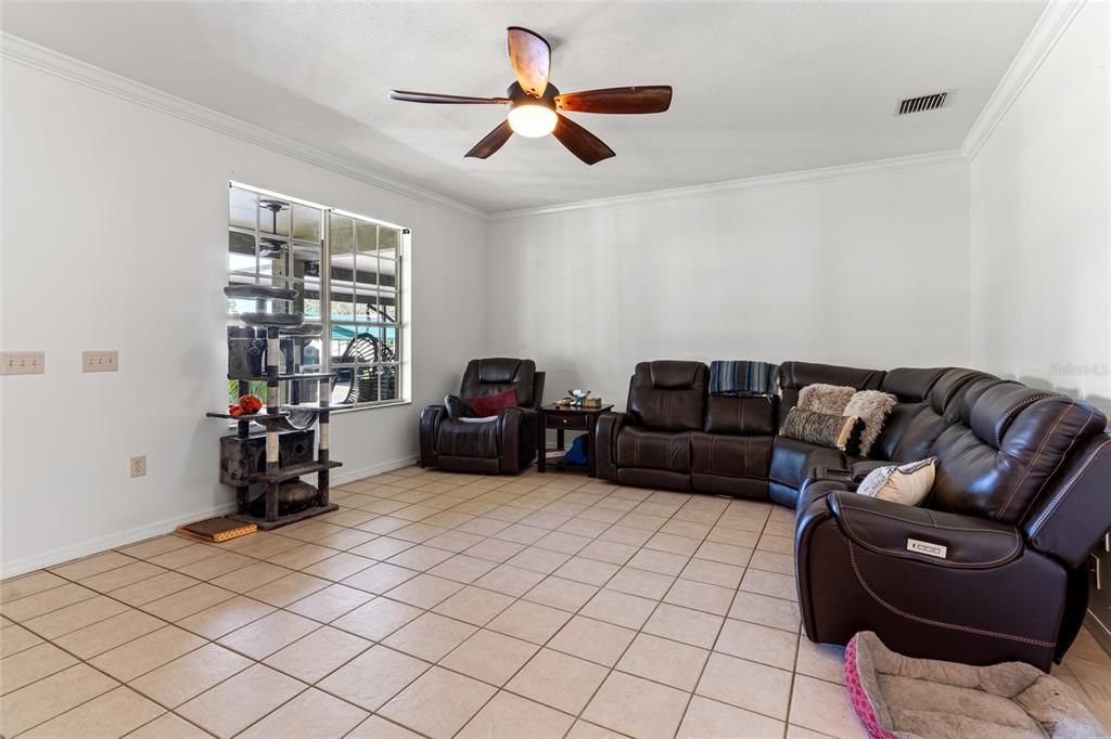 Nice size Great Room with tile floors for easy cleaning and durability