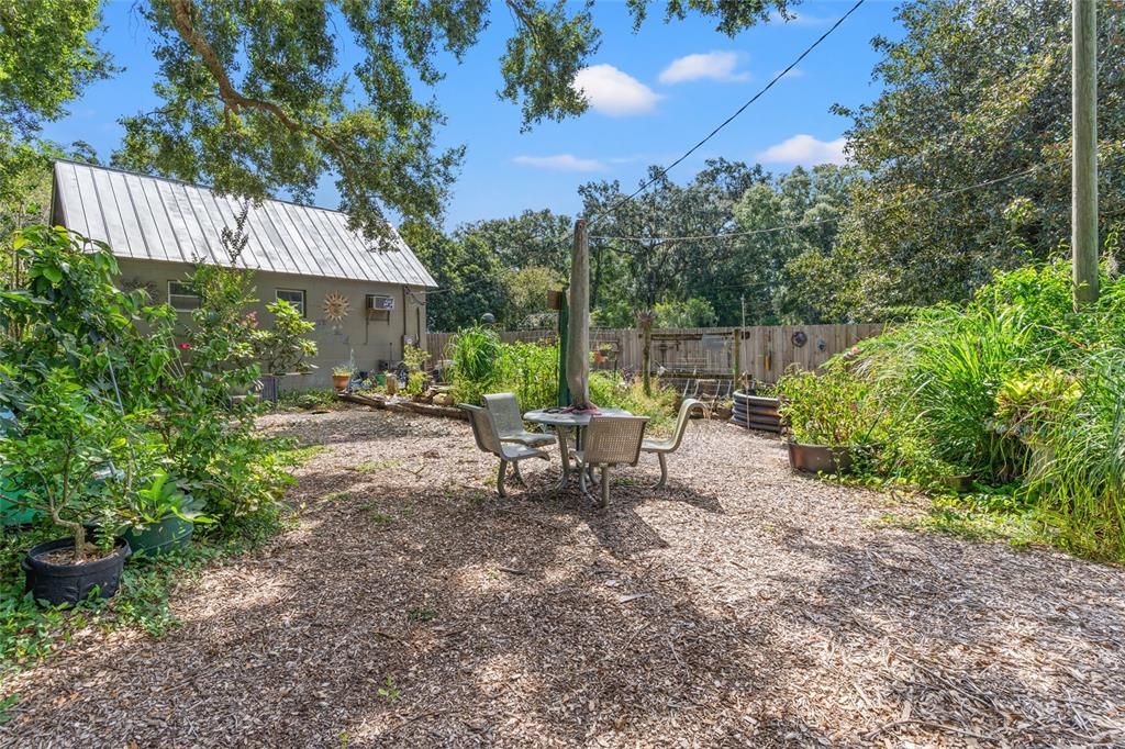 Garden area with an abundance to fruit trees and more