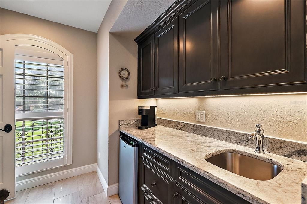 Granite-topped wet bar; laundry closet to the left