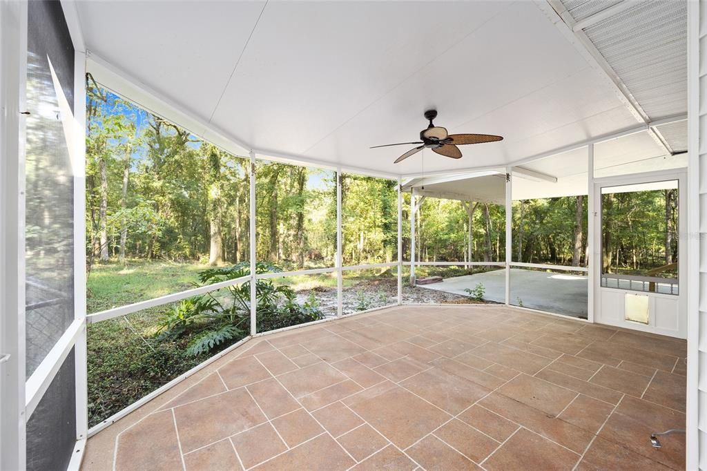 Expansive, Tiled Screened Porch