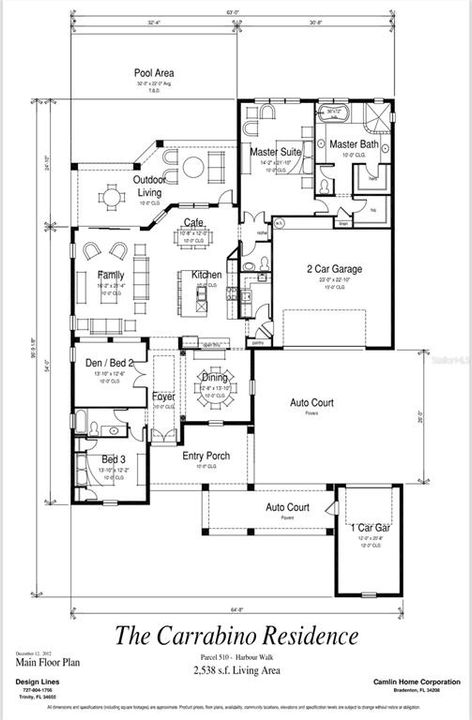 The Carrabino Residence Floor Plan, Ken Keating with Camlin Homes can custom build your dreamhome.  Ken Keating has 3 other floor plans that would present well with this lot.  For a private appointment, call Amanda Dyer at 813-600-8200.