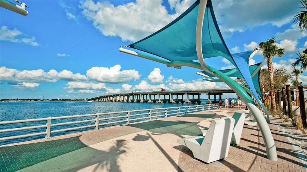 Rest for peaceful Zen under the sails on Riverwalk.