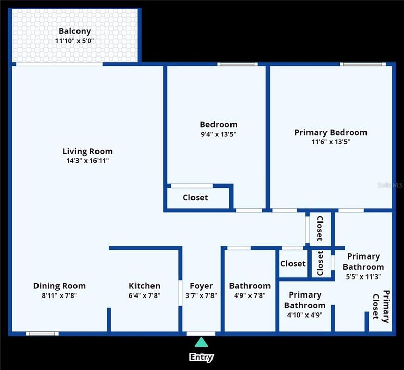 Floorplan of condo. All sizes and descriptions are approximate.