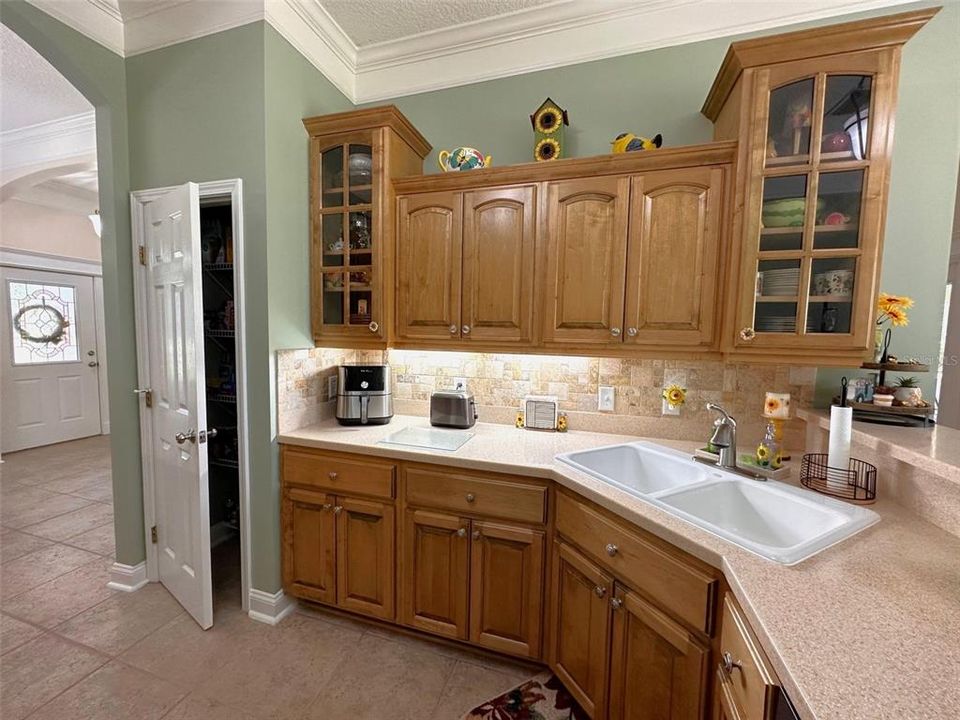 Kitchen with solid surface countertop & pantry