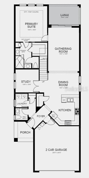 Structural options include: gourmet kitchen, tray ceiling package, pocket sliding glass door in gathering room, study, pocket sliding door and interior door upgrade package.