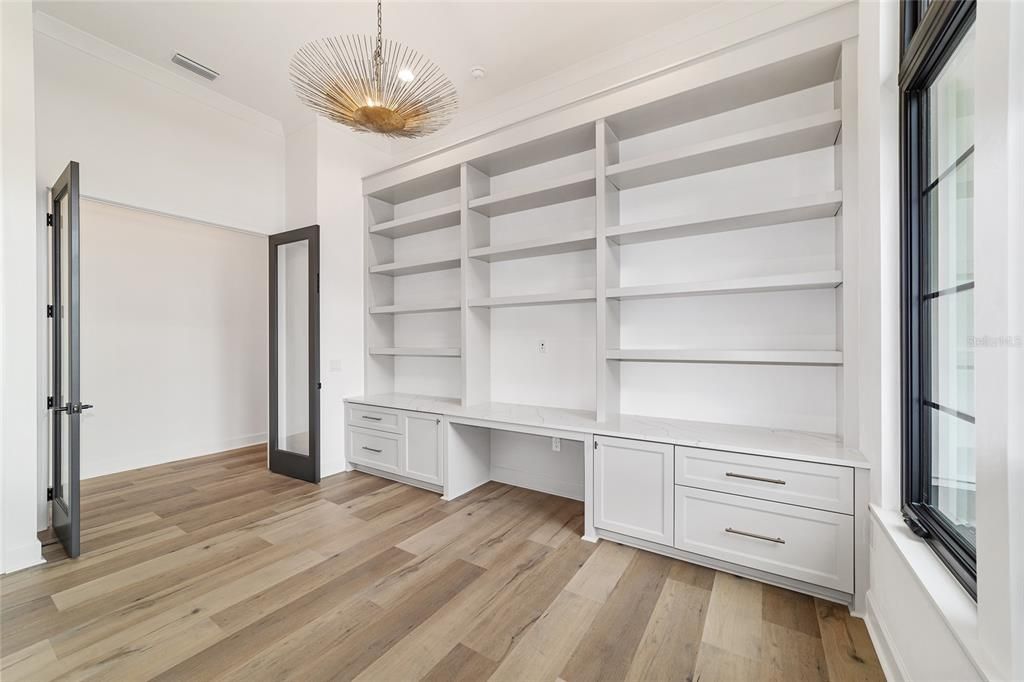 BUILT-INS IN STUDY, ALL CUSTOM WITH DESK AREA