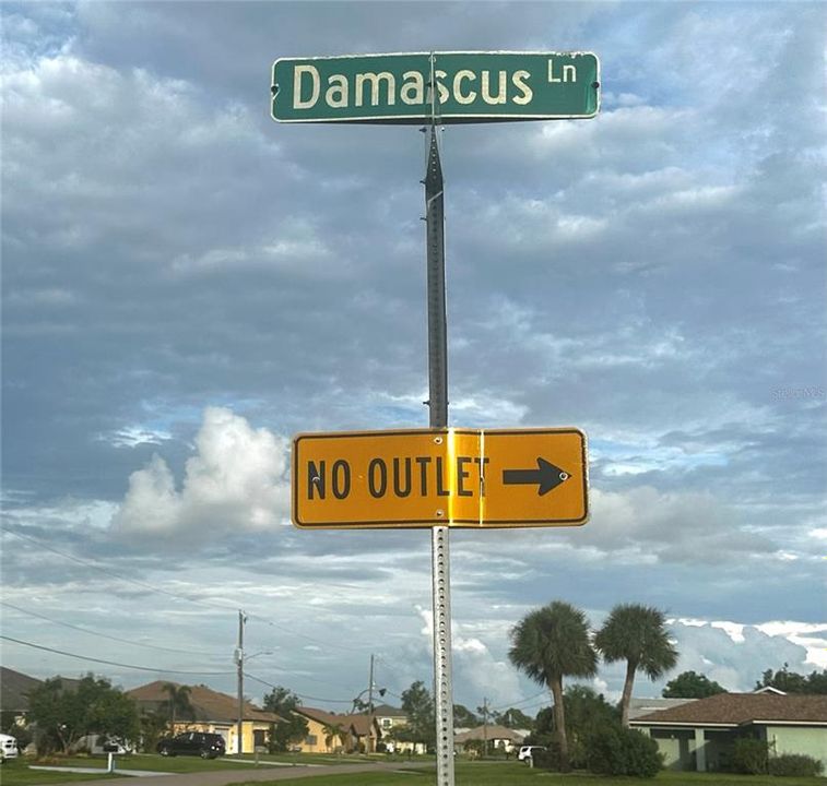 Street Sign at Damascus Ln and Brightwater Rd.  Cul-de-sac gives extra privacy.