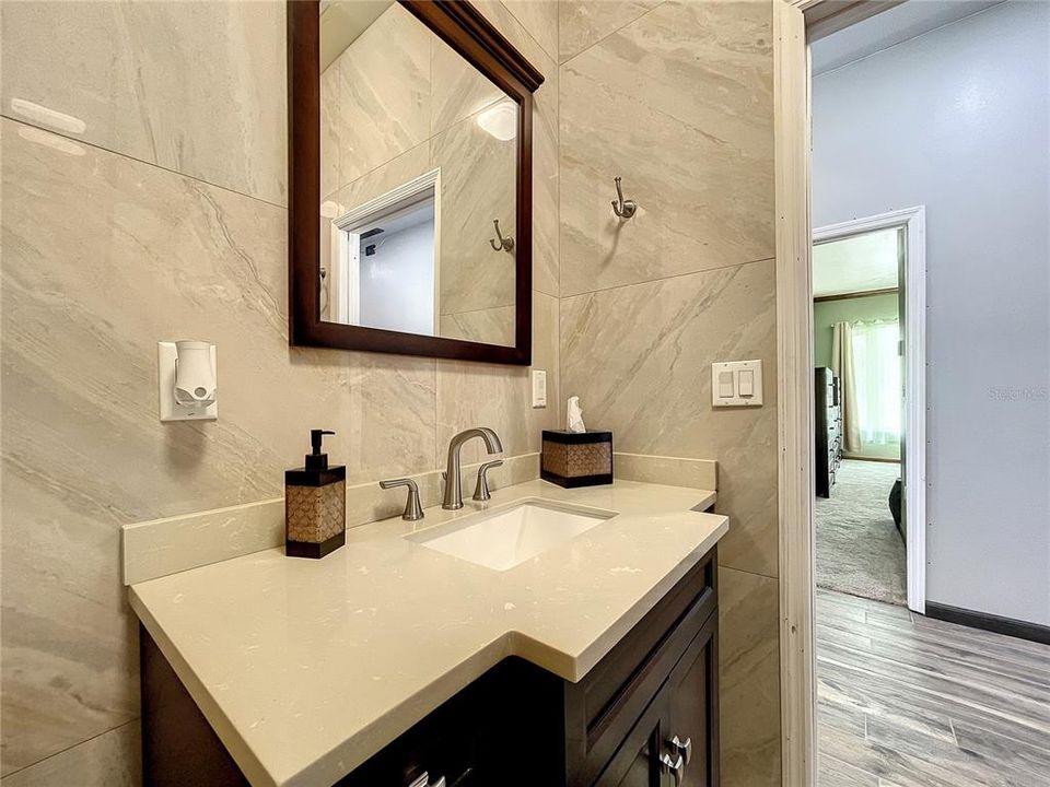 The view from the guest bath looking in to the hall way.