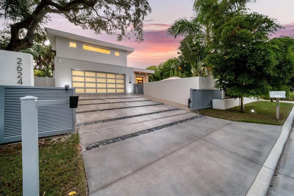 Motorized privacy gate and West facing sunset