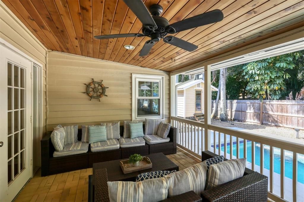 Outdoor porch with ceiling fans