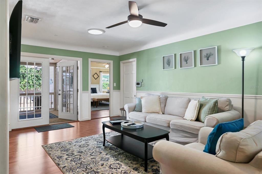 Family Room with Closet and French Doors