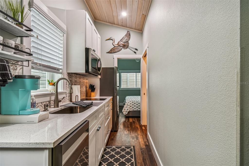 Coastal Tiny Home Fully Stocked Kitchen ...even incudes a dishwasher!