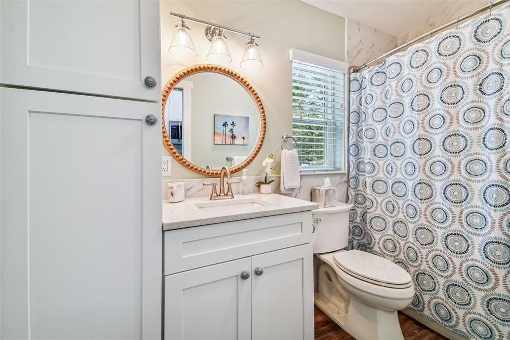 Bathroom with vanity & Linen Pantry