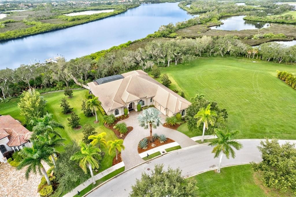 Aerial of home with river