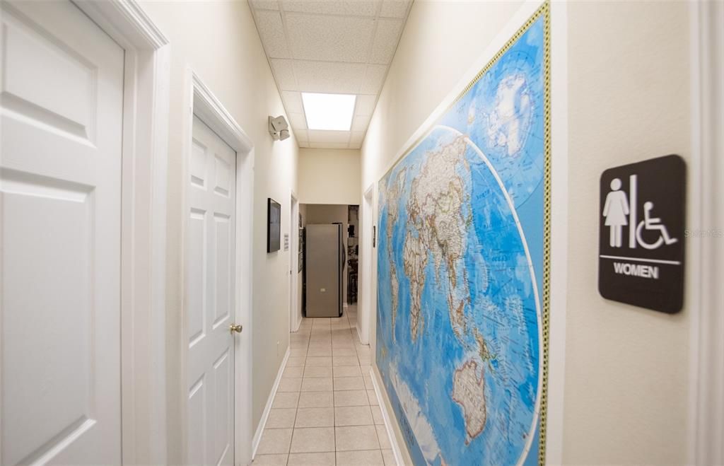 Hallway to bathrooms and lounge