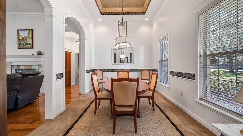 Soaring Tray ceiling adds depth and interest to the dining room