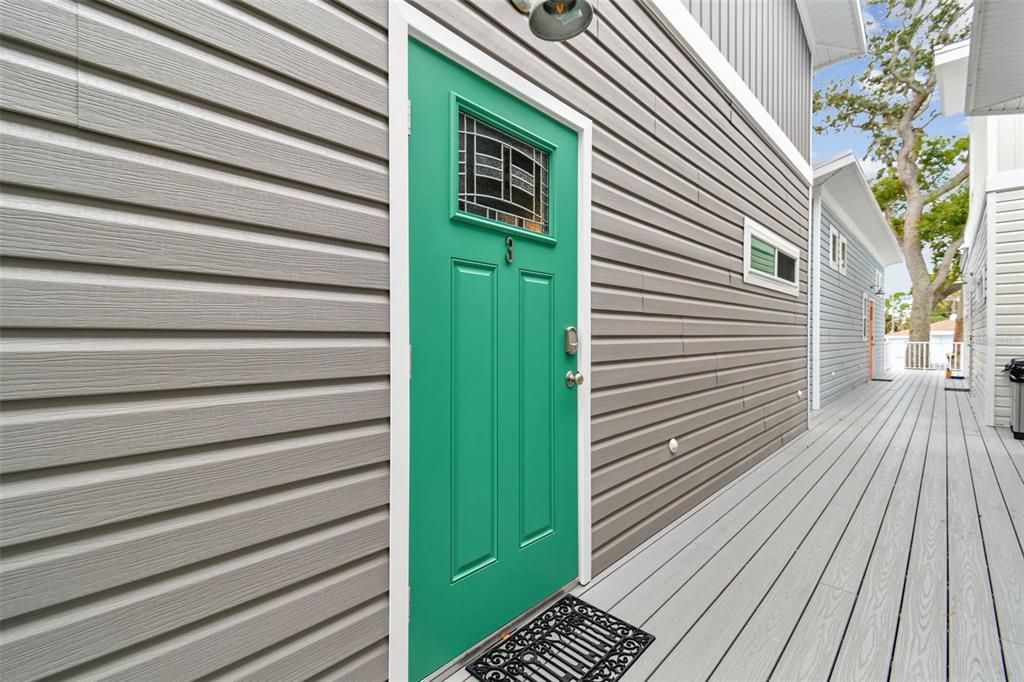 Rustic Tiny House Green Door Entry